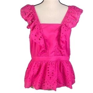 BANANA REPUBLIC FACTORY bright pink eyelet peplum top in size Medium. NWT